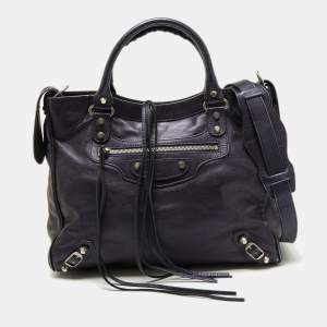 مملوكة مسبقًا Balenciaga Metallic Blue Leather RH Town Tote