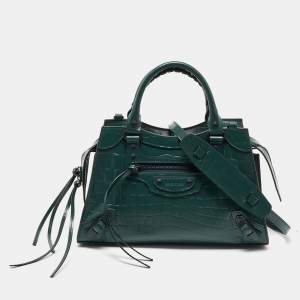 Balenciaga Green Croc Embossed Leather Classic City Bag
