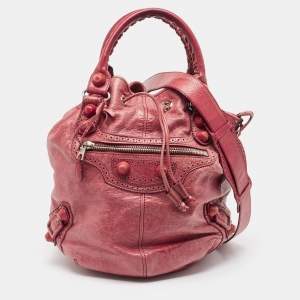 Balenciaga Red Leather Brogues Pompon Hobo
