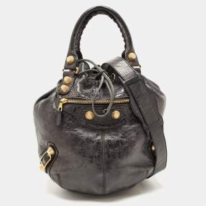 Balenciaga Black Leather GGH PomPon Bag