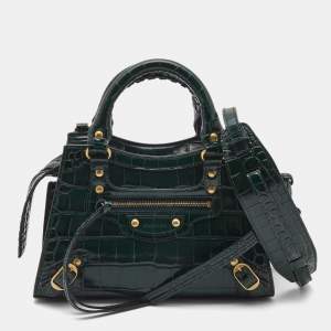 Balenciaga Green Croc Embossed Leather Mini Neo Classic City Tote