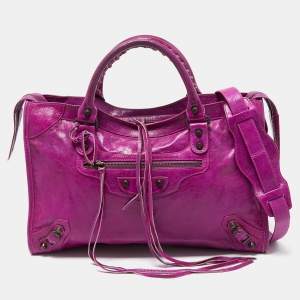 Balenciaga Purple Leather Motorcycle City Bag