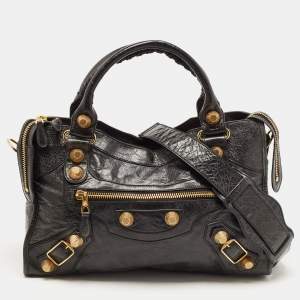 Pre Owned Balenciaga Black Leather GSH City Tote