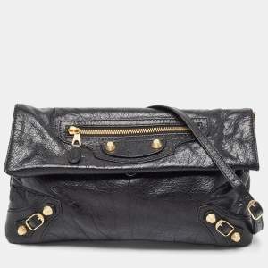 Balenciaga Black Leather Giant 12 Gold Hardware Envelope Strap Clutch