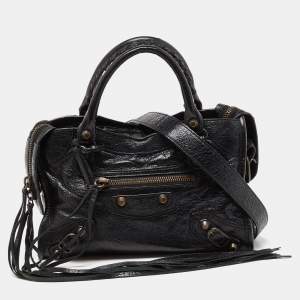 Pre Owned Balenciaga Black Leather Mini City Bag