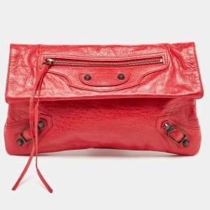 Pre Owned Balenciaga Coquelicot Leather Classic RH Envelope Clutch