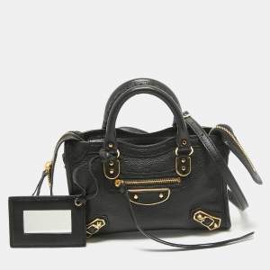 Balenciaga Black Leather Nano Metallic Edge City Tote