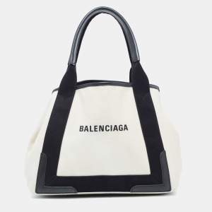 مملوكة مسبقًا Balenciaga Black/Off White Canvas and Leather Small Cabas Tote