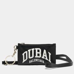 Balenciaga Black/White Leather Dubai Zip Card Holder with Strap