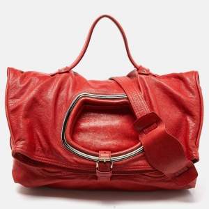 Pre Owned Balenciaga Red Leather Convertible Bracelet Bag