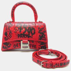 Balenciaga Red Leather Graffiti Hourglass XS Handbag 