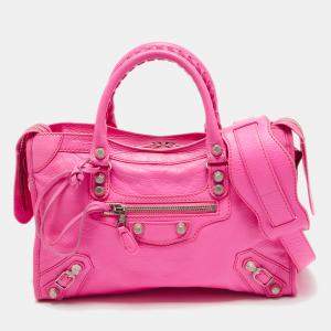 Pre Owned Balenciaga Neon Pink Leather Small Classic City Tote