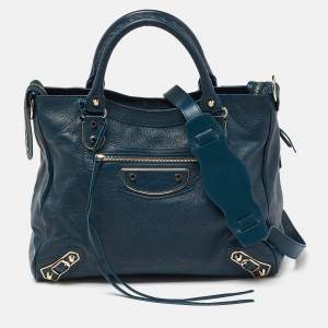 Pre Owned Balenciaga Green Leather Metallic Edge Giant 12 GH Velo Tote