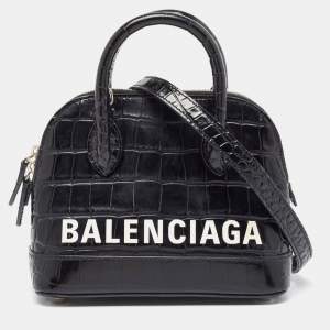 Balenciaga Black Croc Embossed Leather XXS Ville Satchel