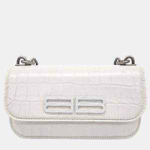 Balenciaga White Patterned Leather XS Gossip Shoulder Bag