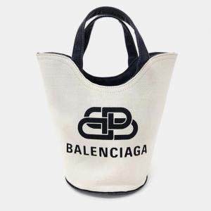 Balenciaga Ivory/Black Canvas XS Wave Tote Bag