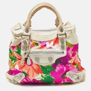Pre Owned Balenciaga Multicolor Printed Nylon and Leather GSH Brief Bag