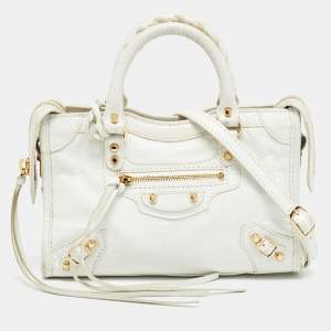 Pre Owned Balenciaga White Leather Nano Classic City Tote