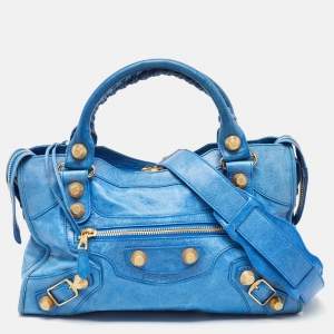Pre Owned Balenciaga Blue Leather GGH Motorcycle City Bag