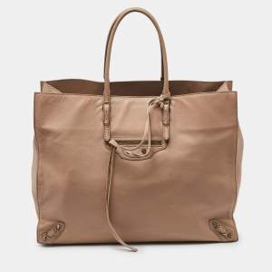 Pre Owned Balenciaga Rose Aubepine Leather Papier A4 Tote