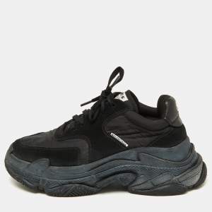 Balenciaga Black Nylon and Suede Triple S Sneakers Size 38