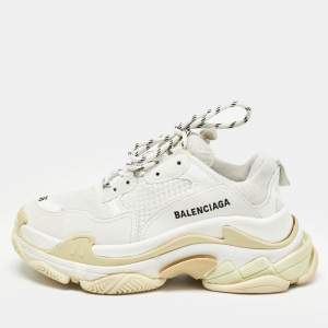 Balenciaga White Faux Leather and Mesh Triple S Sneakers Size 36