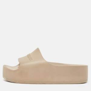 Balenciaga Beige Rubber Logo Chunky Slides Size 36