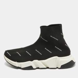 مملوكة مسبقًا Balenciaga Black Knit Speed Trainer Sneakers Size 38