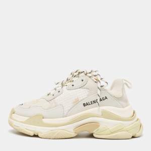 Balenciaga Grey Nubuck and Mesh Triple S Sneakers Size 37