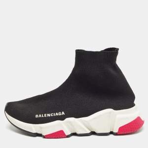 Balenciaga Black Knit Fabric Speed Trainer High Top Sneakers Size 35