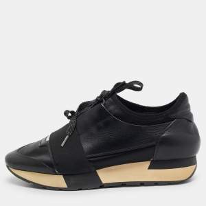 Balenciaga Black Leather and Fabric Race Runner Sneakers Size 37
