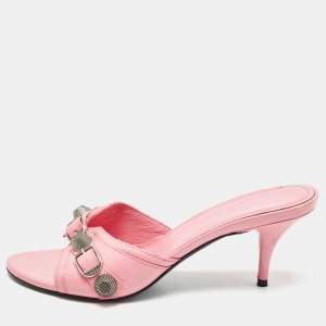 Balenciaga Pink Leather Stud Slide Sandals Size 36