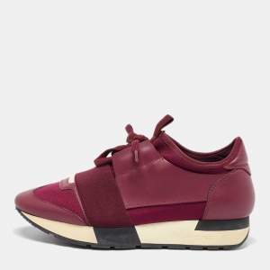 Balenciaga Burgundy Leather and  Fabric Race Runner Sneakers Size 36