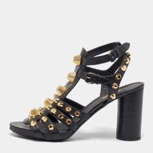 Balenciaga Black Leather Studded Ankle Strap Sandals Size 41