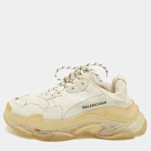 Balenciaga Grey Mesh and Nubuck Leather Triple S Clear Low Top Sneakers Size 40