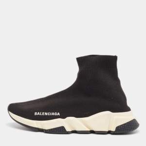 Balenciaga Black Knit Fabric Speed Trainer High Top Sneakers Size 38