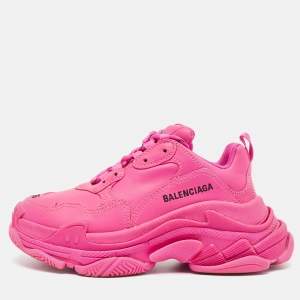 Balenciaga Pink Leather Triple S Lace Up Sneakers Size 36