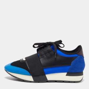 Balenciaga Blue Leather, Mesh and Suede Race Runner Low Top Sneakers Size 37