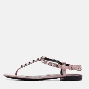 Balenciaga Beige Leather Arena Flat Sandals Size 38