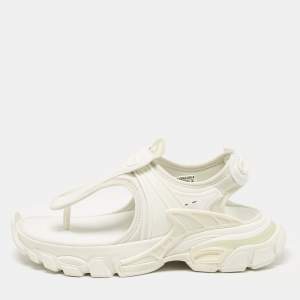 Balenciaga White Fabric and Rubber Track Thong Sandals Size 36