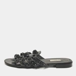 Pre Owned Balenciaga Black Arena Flat Slides Size 38