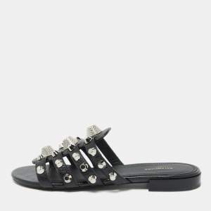 Balenciaga Black Leather Arena Flat Slides Size 36.5