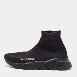 Balenciaga Black Lurex Fabric Speed Trainer High Top Sneakers Size 38
