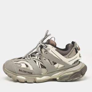 Balenciaga Grey Faux Leather and Mesh Track Lace Up Sneakers Size 38