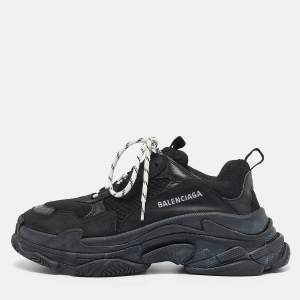 Balenciaga Black Mesh and Nubuck Triple S Lace Up Sneakers Size 42