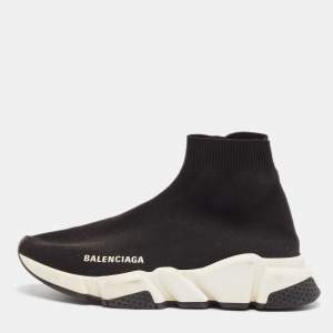 Balenciaga Black Knit Fabric Speed Trainer High Top Sneakers Size 36