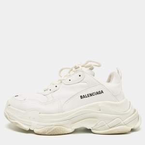 Balenciaga White Faux Leather Triple S Sneakers Size 40