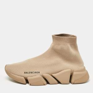 Balenciaga Beige Knit Fabric Speed Trainer Slip On Sneakers Size 39