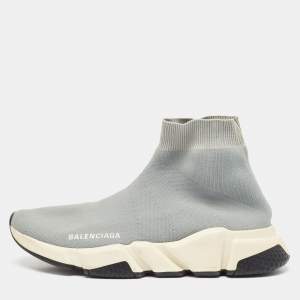 Balenciaga Grey Knit Fabric Speed Trainer Slip On Sneakers Size 39