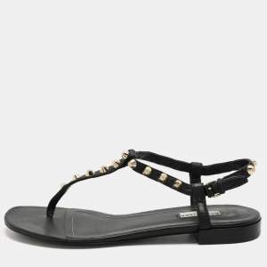 Balenciaga Black Leather Arena Flat Sandals Size 39